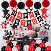 Birthday Decorations, Happy Birthday Banner with Birthday Balloons, Honeycomb Balls, Hanging Swirls, Circle Dots Garland, Happy Birthday Party Decorations for Women Men Boys Girls (Red & Black)