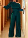 Fashion Asymmetric Off-The-Shoulder Long Sleeves Jumpsuits