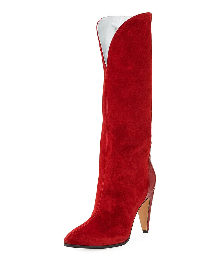 Red Western Cone Heel Knee Boots Vdcoo