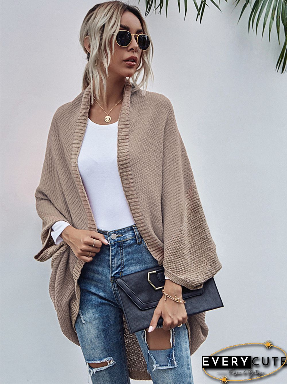 Contrast Shawl Knitted Cardigan Sweater