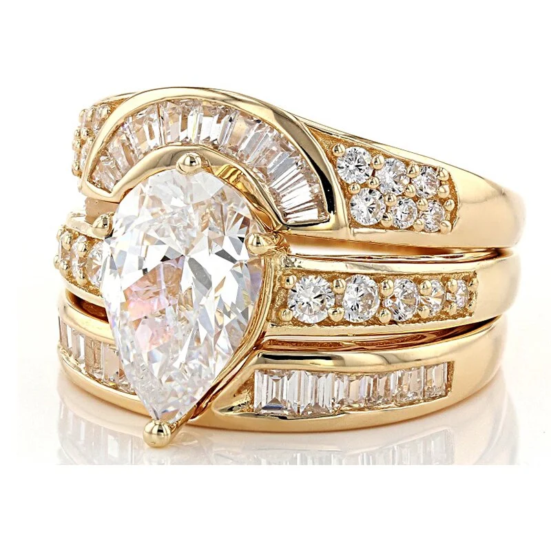 Cifeeo 3pcs/set Luxury Water Drop Crystals Ring for Women Wedding Engagement Ring Jewelry Cocktail Party Dress Accessories
