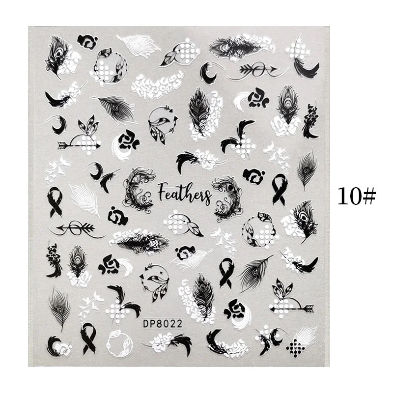 1 Sheet Bronzing Abstract Color Block 3D Nail Sticker Art Letters Design Transfer Sliders Paper DIY Manicuring Wraps