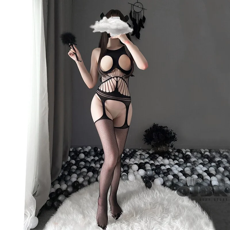 Billionm Womens Hollow Out Open Crotch Bodystocking Sexy Lingerie Erotic Tights Pantyhose Long Mesh Lingerie Body Stockings Jumpsuit New