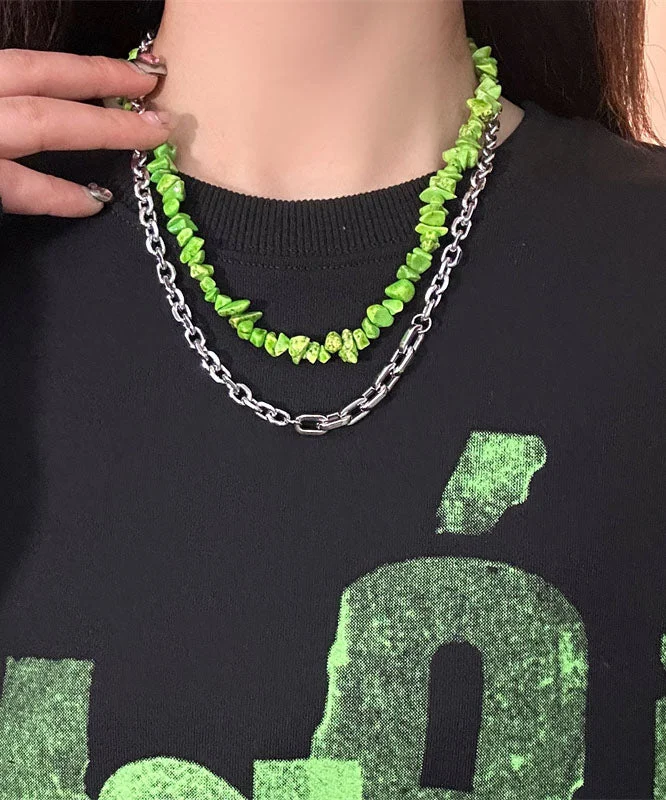 Novelty Green Double Layered Crushed Stone Clavicle Chain Necklace