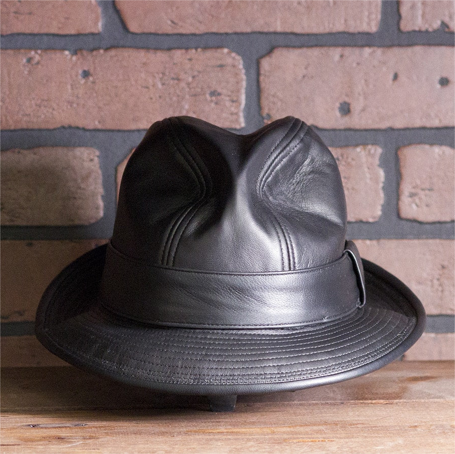Mickey O´Neil hat / Fedora Leather Hat-BRAD PITT SAME STYLE