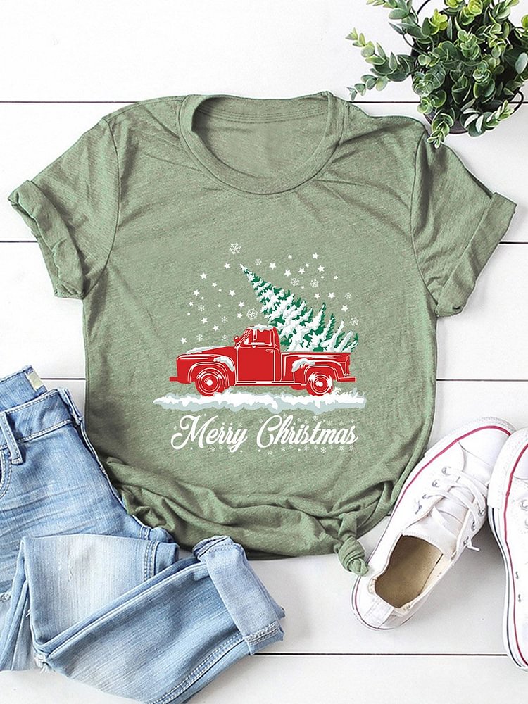 Bestdealfriday Truck With Christmas Tree Merry Christmas Graphic Tee