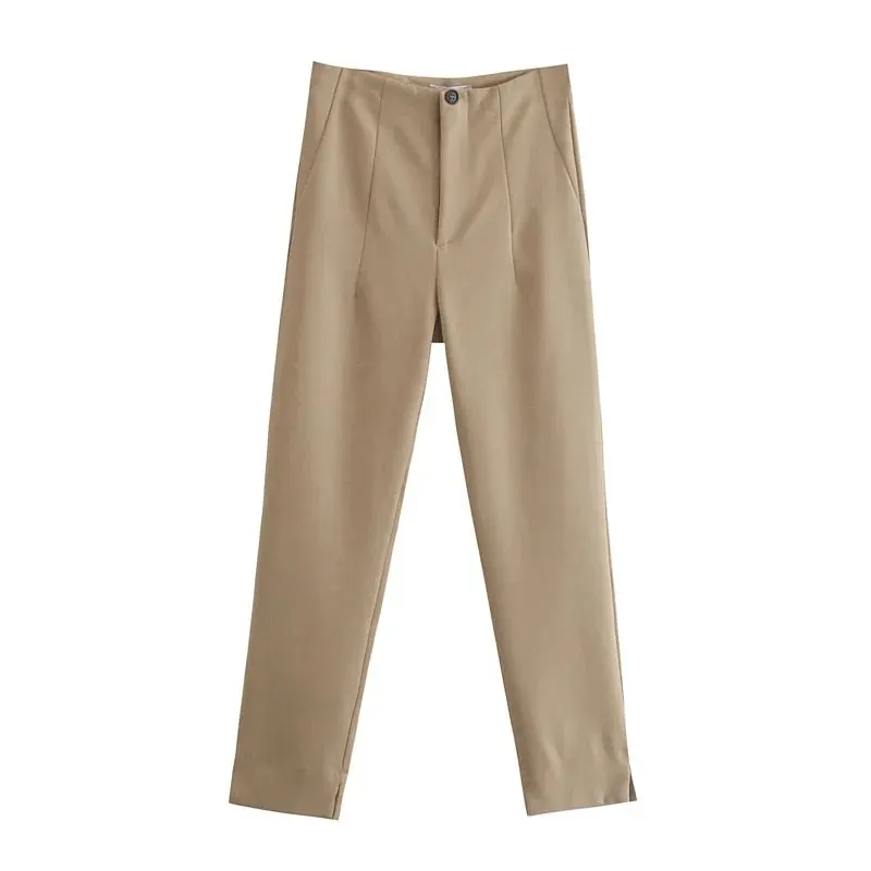 Za Pants for Women High Waist Trousers Office Formal Ladies Workwear Solid Skinny Pantsuit Casual Spring Khaki Fashion Slim TRF
