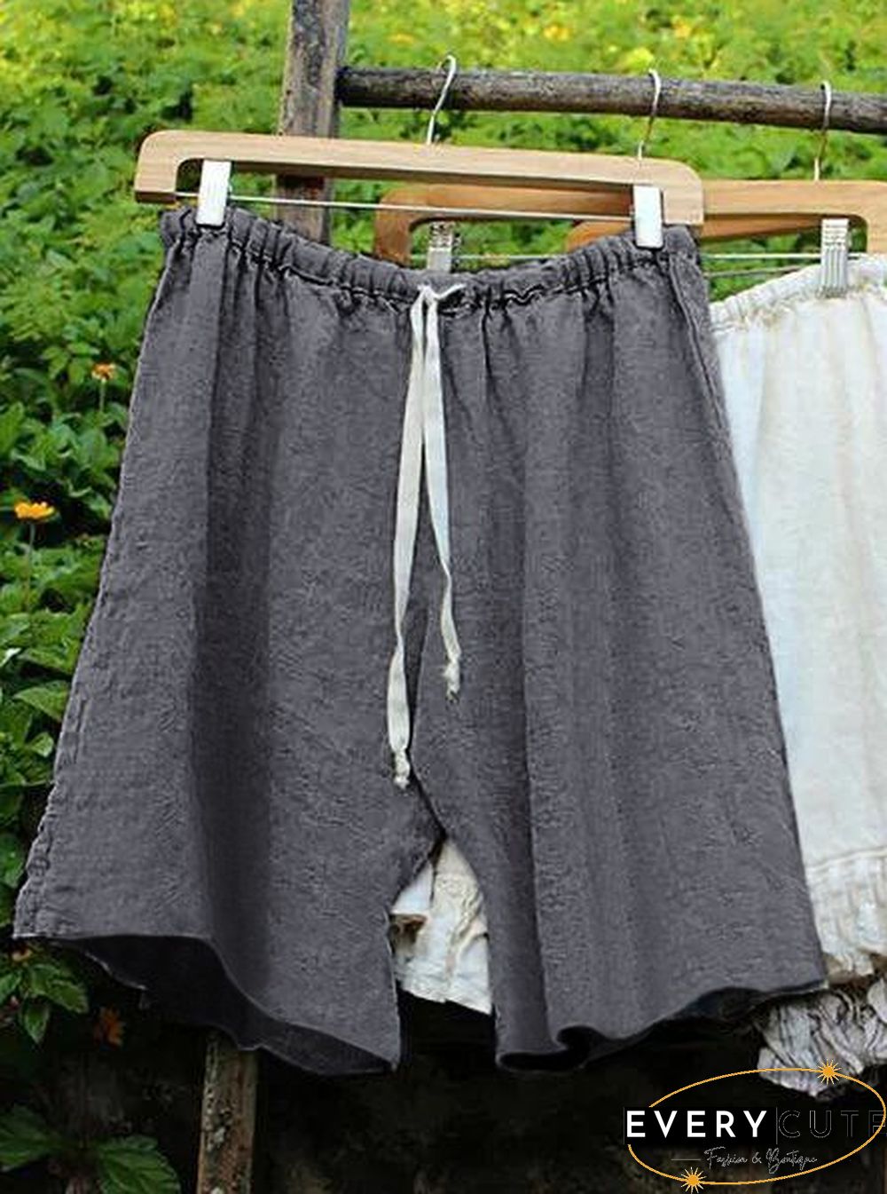 Women Lace Up Elastic Waistband Shorts Linen Bloomers