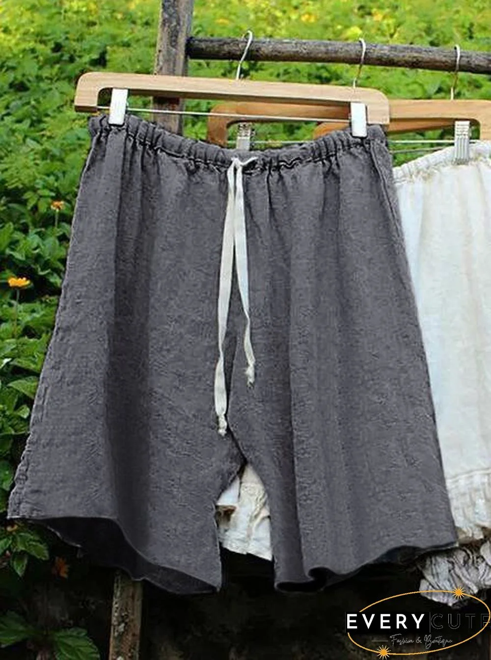 Women Lace Up Elastic Waistband Shorts Linen Bloomers