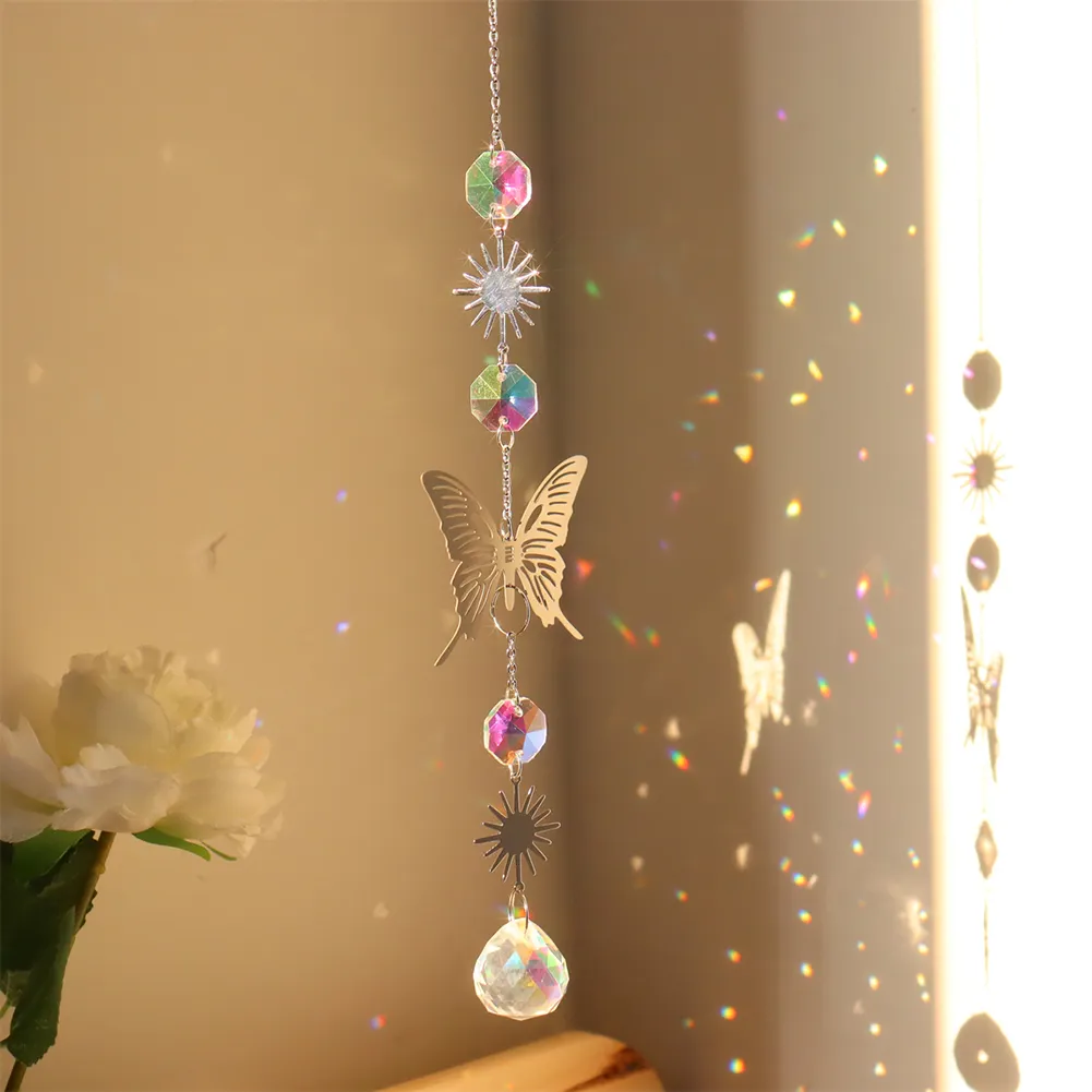 Wind Chime Crystal Light Catcher Ornaments Prisms Home Decor (Butterfly 2)
