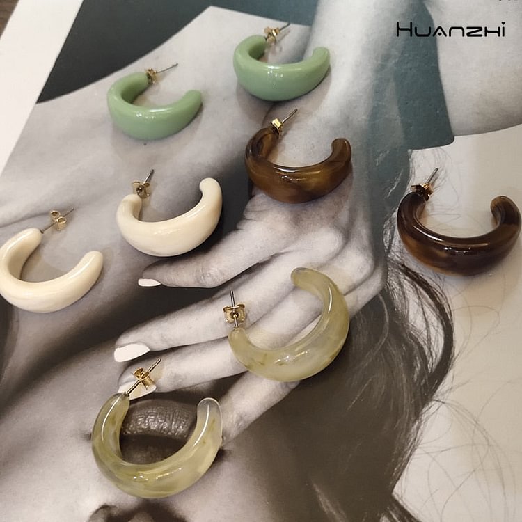 YOY-New Korea Colorful Acrylic Geometric C-shaped Hoop Earrings