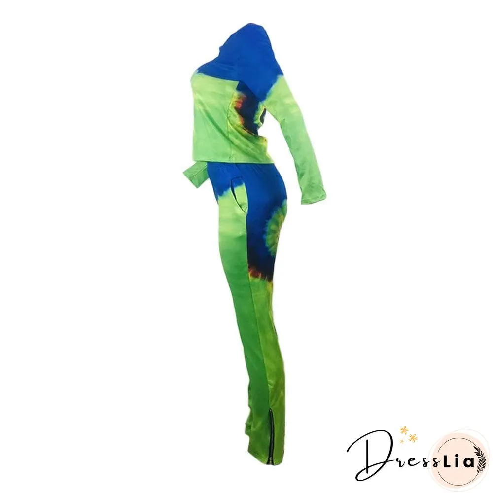 Fashion Tie-Dyed Positioning Print Two-Pieces Set