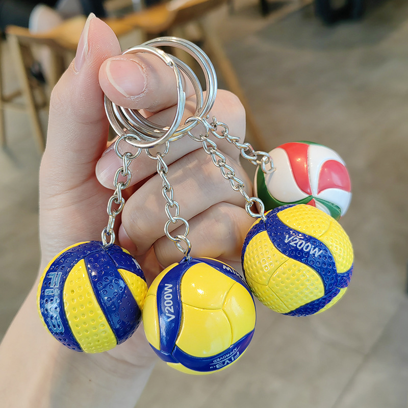 New Cartoon Rubber Volleyball Light Keychain Digital Printing Fashion Trend Sporty Creative Schoolbag Pendant Women Men's Mini