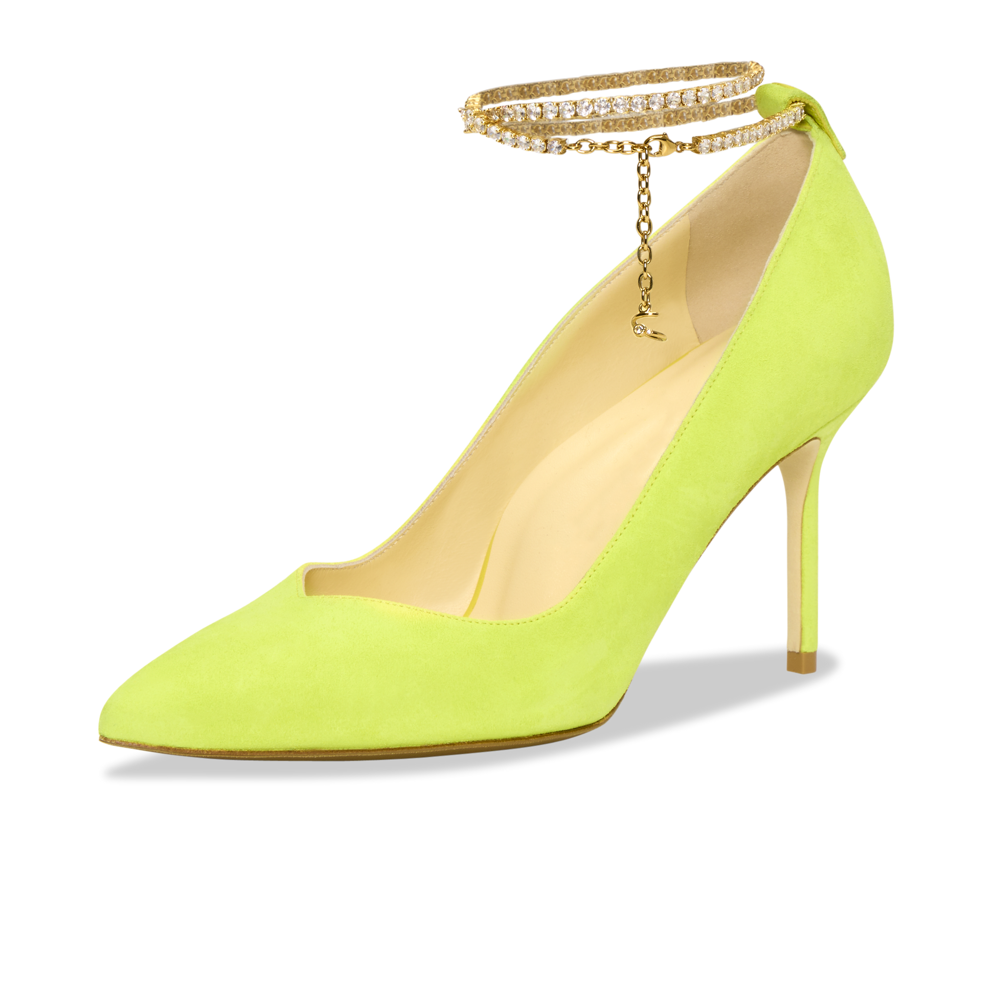 Green Satin Pointed Toe 3'' Stiletto Heel Rhinestone Pumps Nicepairs
