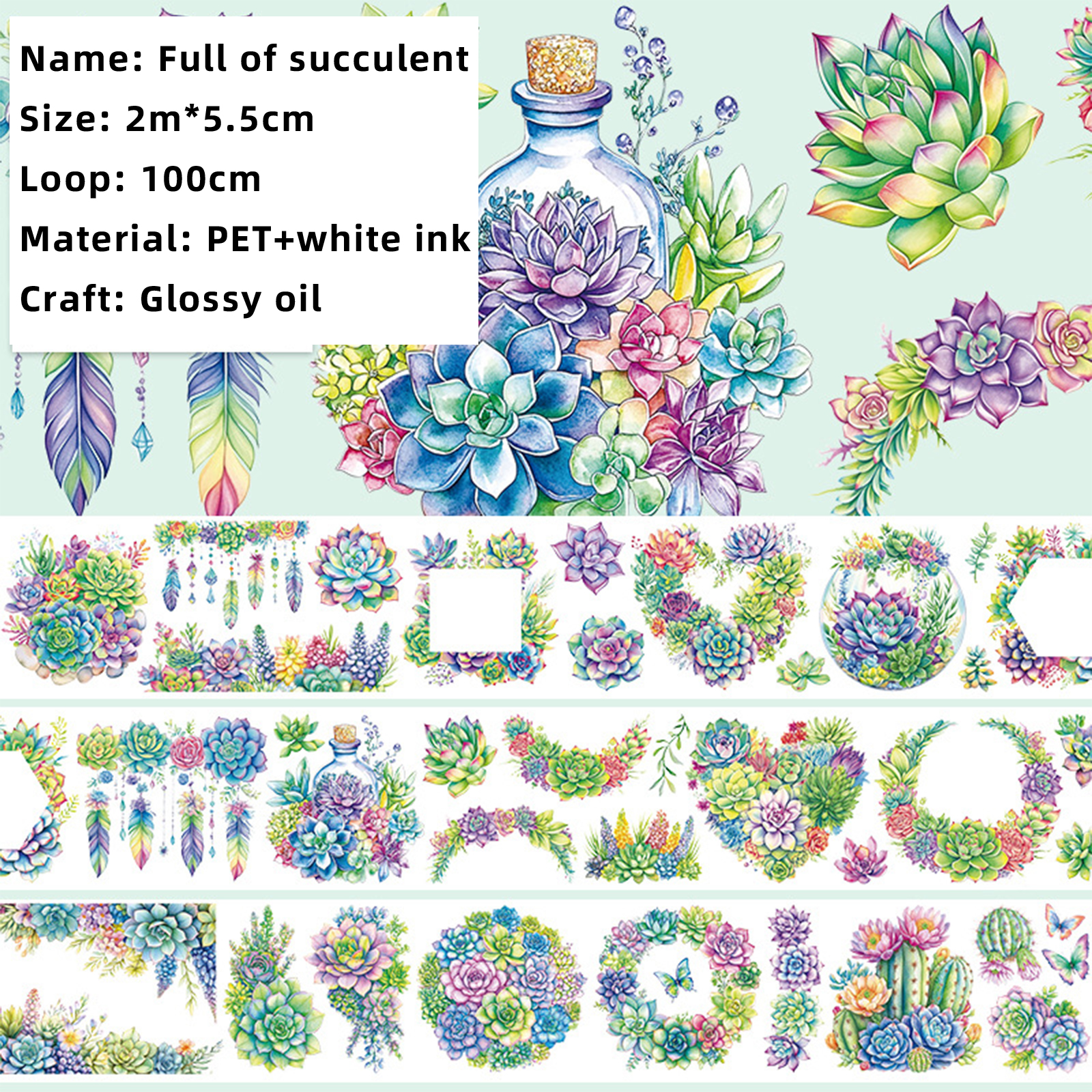 PET Tape - 200cm Vintage Flower Character Sea Waves Stamp Landscape 