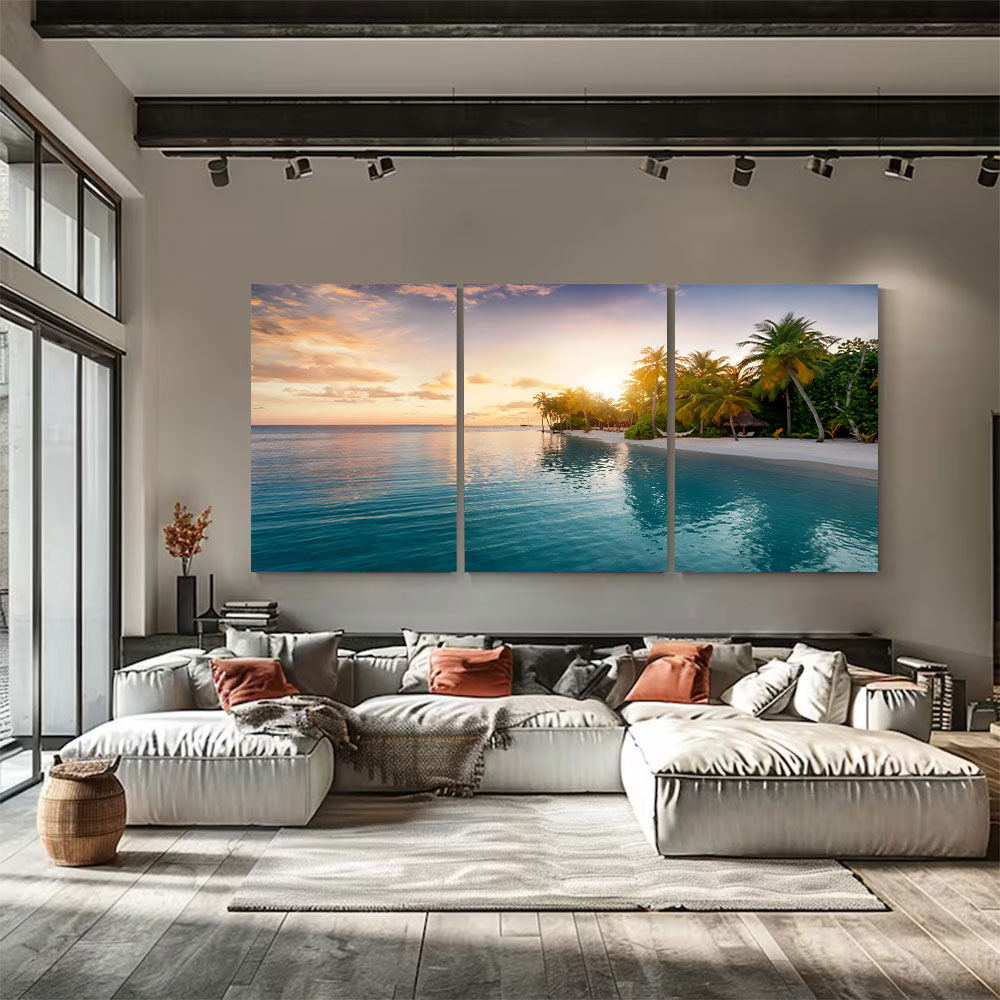 3-Piece Set Calm Palm Island Lagoon Canvas Art