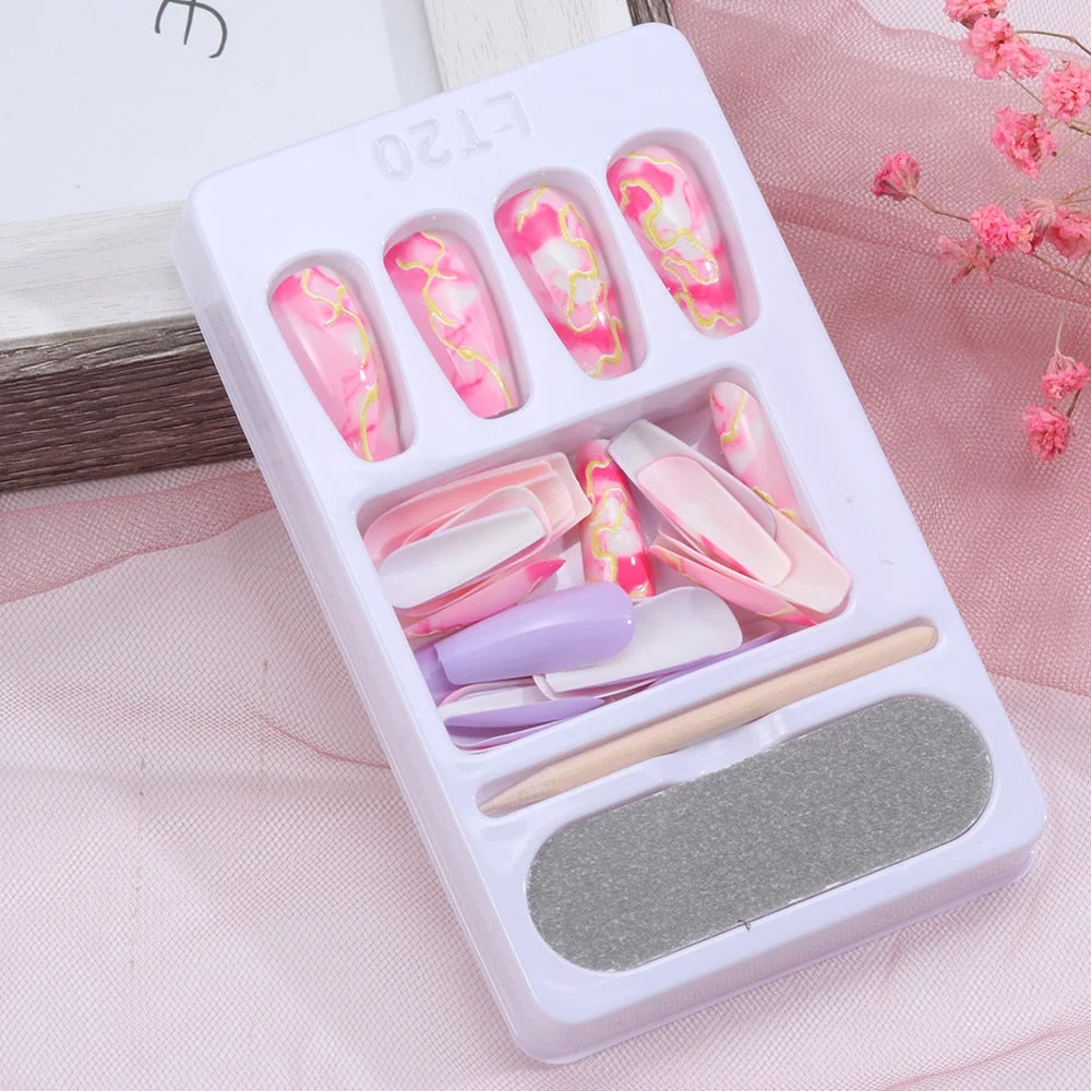 24pcs/Set Detachable Long Coffin Fake Nails European Rainbow Ballerina Full Nail Art Tips Colorful Beauty Artificial False Nails-Nail Inspo