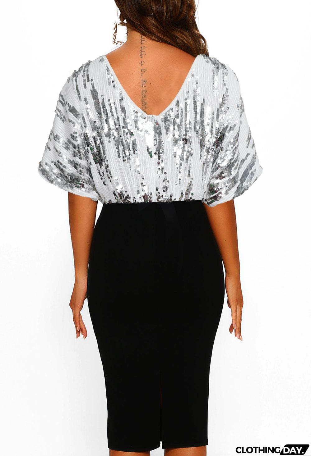 Apricot Sequin Batwing Top Midi Dress