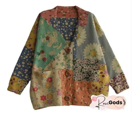 Hoodie Casual Geometric Floral-Print Trench Coat