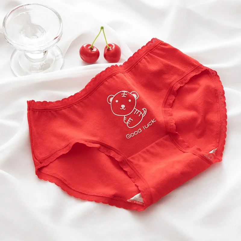 Red Underwear Uomen's Cotton Underwear Panties Mid Waist Seamless Comfort Briefs Lovely Girl Bow Underpants Female Lingerie
