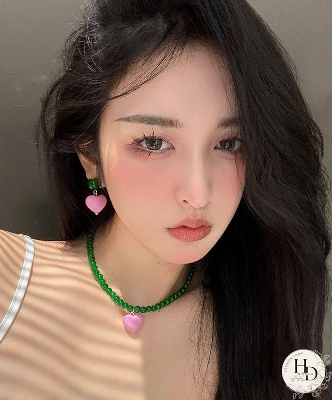 Style Green Pearl Alloy Pink Love Crystal Stud Earrings