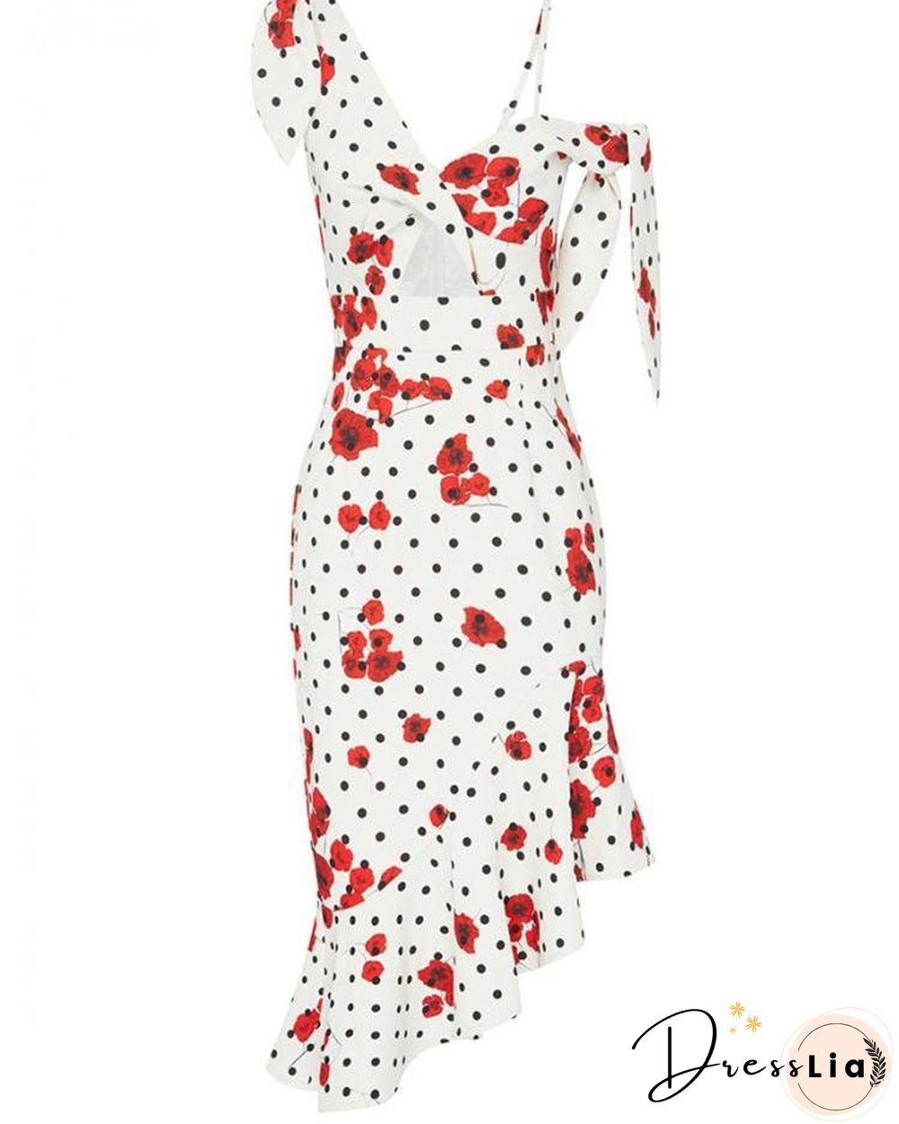 Tie Strap Twist Front Ruffle Hem Floral Dress P15967