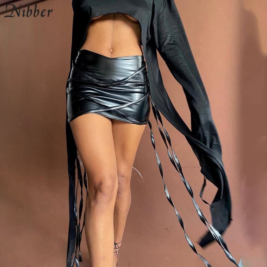 Nibber Tassel Vintage Bodycon Faux Pu Leather Mini Skirts Women Gothic High Waist Streetwear 2020 Club Hip Package Short Skirts