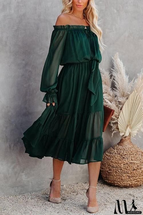 MidiSono - Layer Ruffles Off Shoulder Belted Maxi Dress