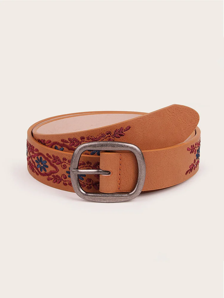 Ethnic Embroidery PU Leather Alloy Pin Buckle Belt