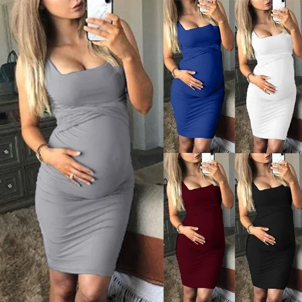 New Fashion Pregnant Woman Casual Comfortable Maternity Dresses Solid Color Sleeveless Dress Slim Maternity Mini Dress Best Gift for Her