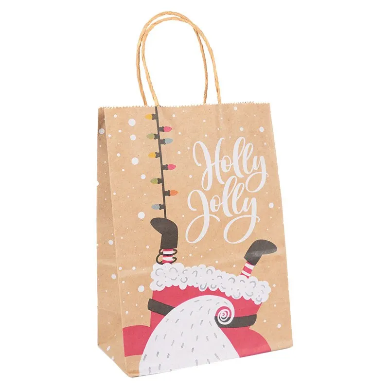 5pcs Kraft Paper Gift Bags Snowflakes Merry Christmas Candy Cookie Packaging Bag Boxes 2022 New Year Party Natal Kids Favors