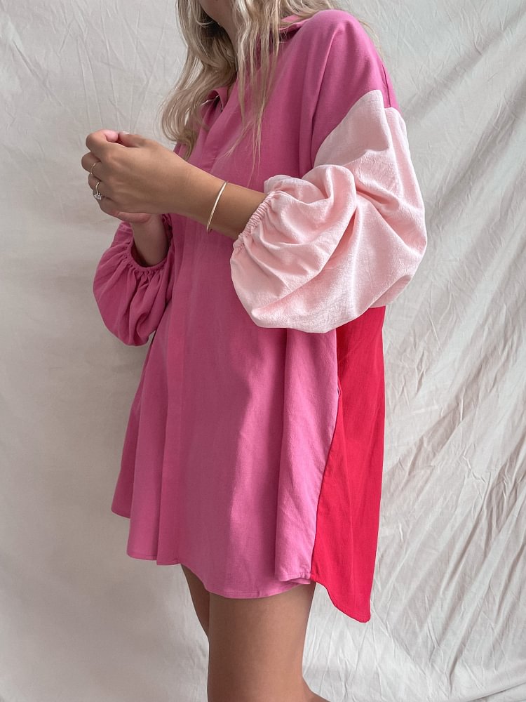 Relaxed Fit Bubble Long Sleeve Shirt Mini Dress
