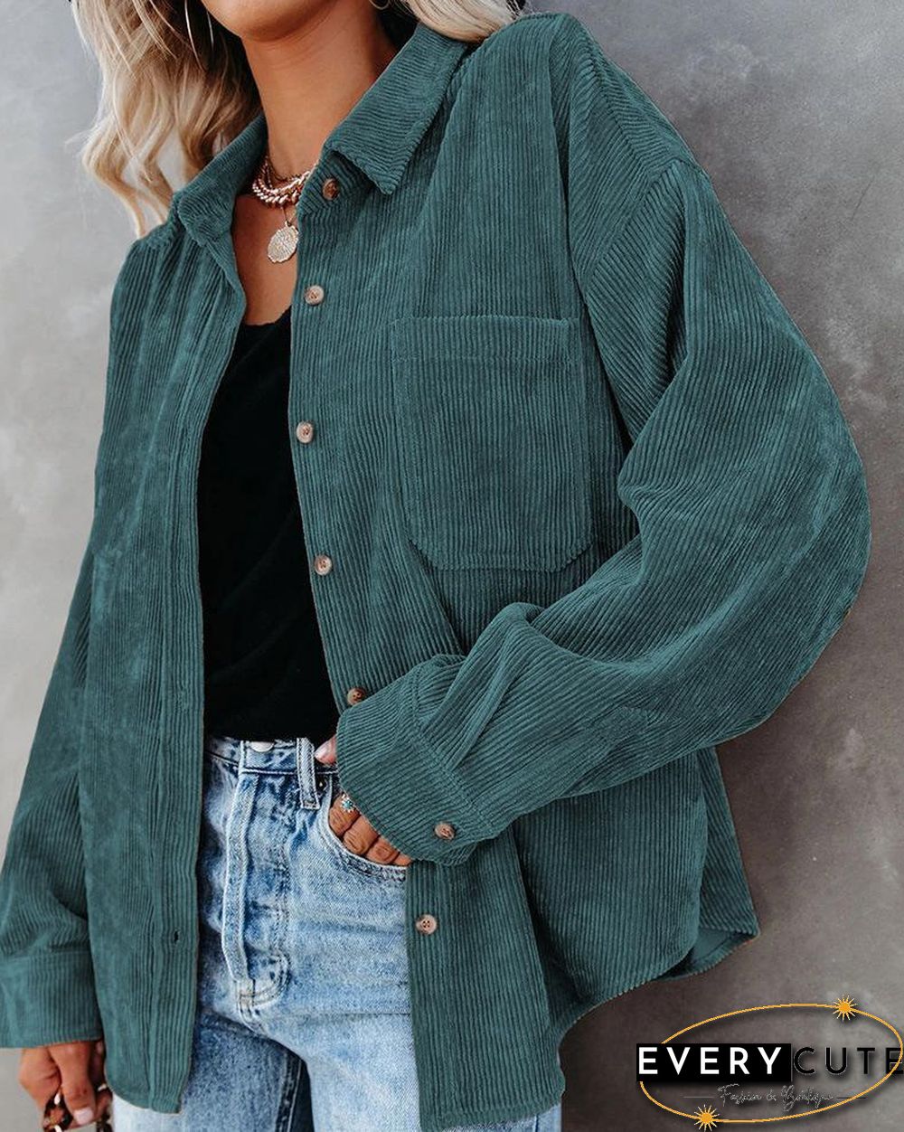 Lapel Loose Plain Long Sleeve Shirt Coat