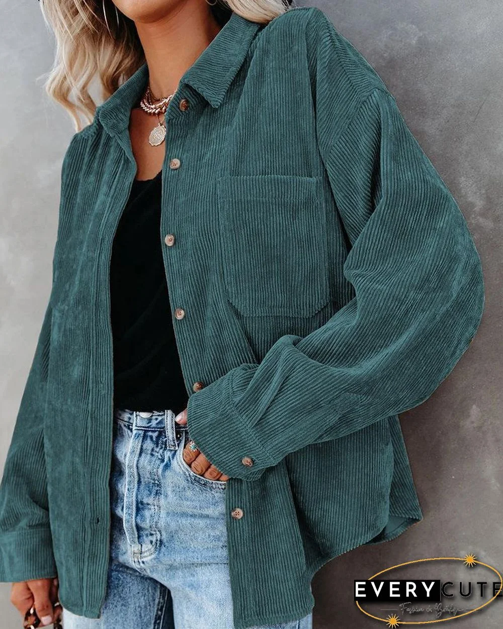 Lapel Loose Plain Long Sleeve Shirt Coat