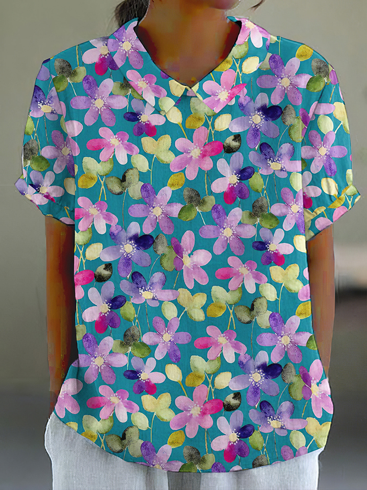 Comstylish Floral Print Short Sleeve Blouse