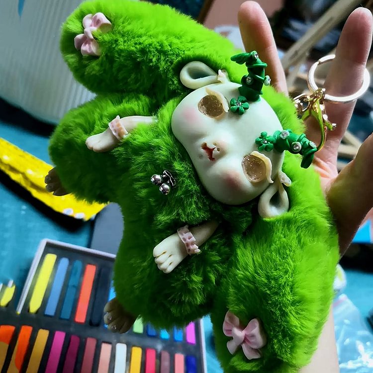 Fantasy Creature Art Doll Creature Mythical Big Ears and Green Animal Gifts Bag Pendant Keychain