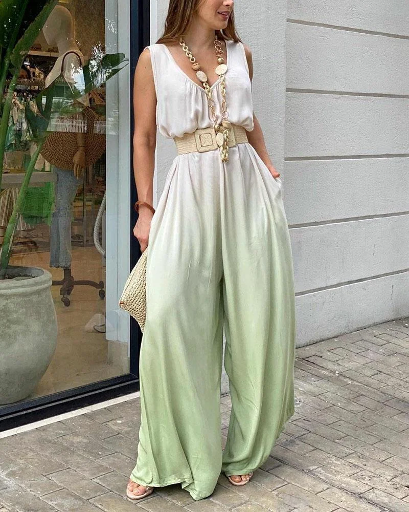 Casual V-Neck Sleeveless Gradient Jumpsuit