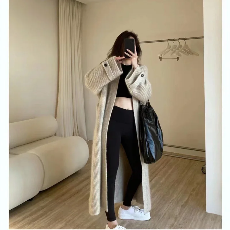 Brownm Brownm Autumn Dress Girl Korean Version Of Chic Loose Fashionable Over-Knee Heavy Knitted Pneuumbly Horse Sea Hair Sweater Coat