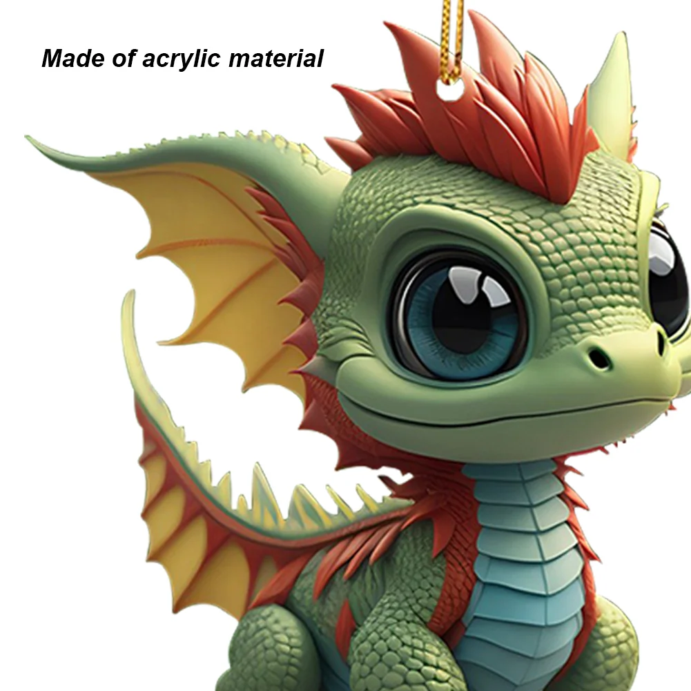 2D Christmas Baby Dragon Decor Cute 8cm Flat Acrylic Hanging Ornament Party Gift