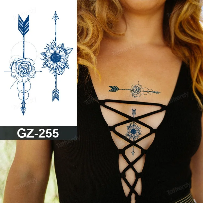 Waterproof Temporary Juice ink Sticker Triangle Star Words Feather Natural Fruit Gel Long lasting Tattoo Art for Men Women Arm