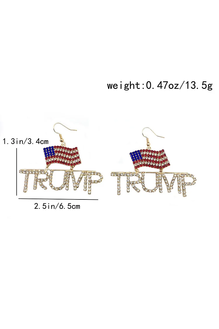 Fashion Silver Rhinestone Inlaid Letter USA Flag Independence Day Earrings