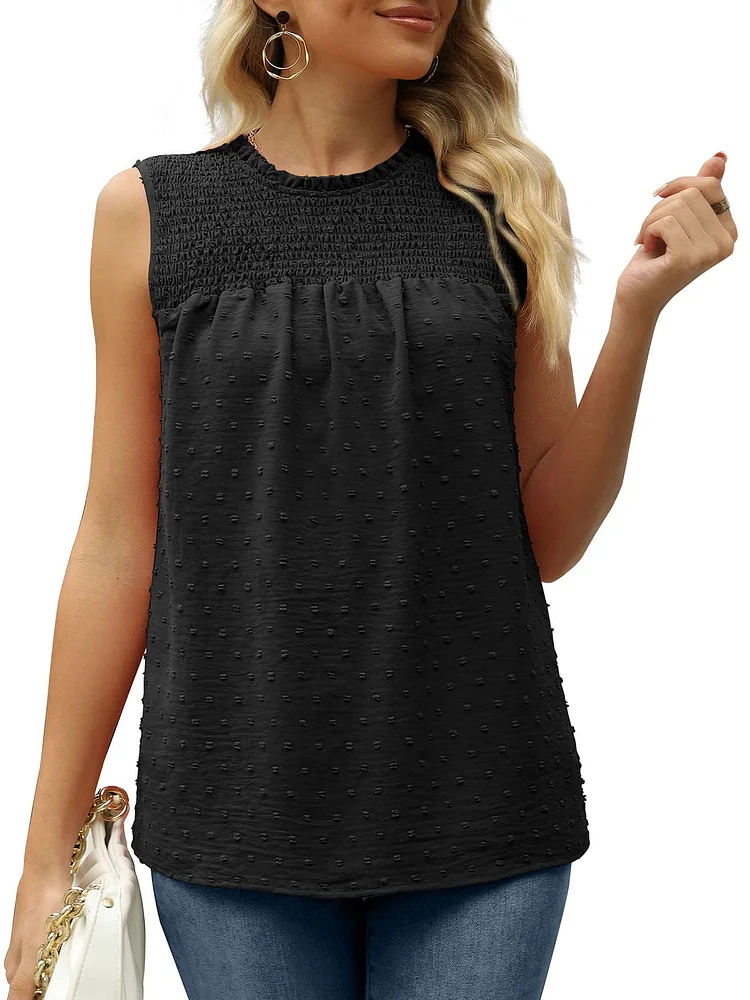 Women's Summer Top Ruffle Sleeveless Blouse Swiss Dot Flowy Shirt Tunic Top Summer Casual Cute Blouse