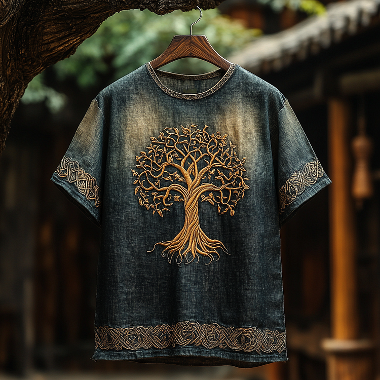 Men's Viking Life Of Tree Knot Vintage Linen T-shirt