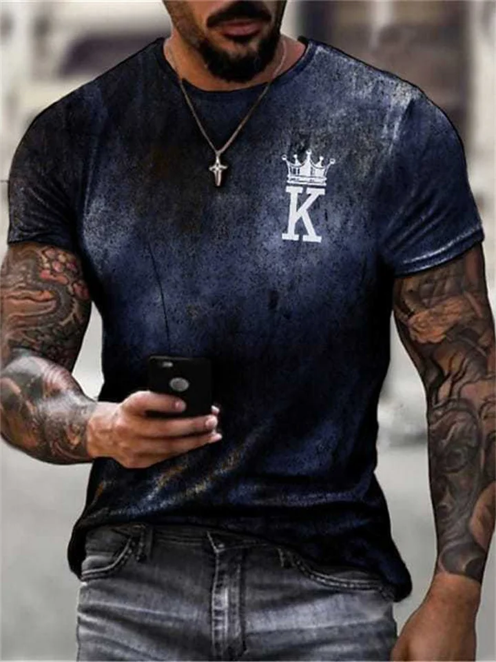 Men's T Shirt Letter Printed Round Neck Short Sleeve Designer Blue Black Gray Graphic Tees Casual Big and Tall Summer Vintage Tees-Cosfine