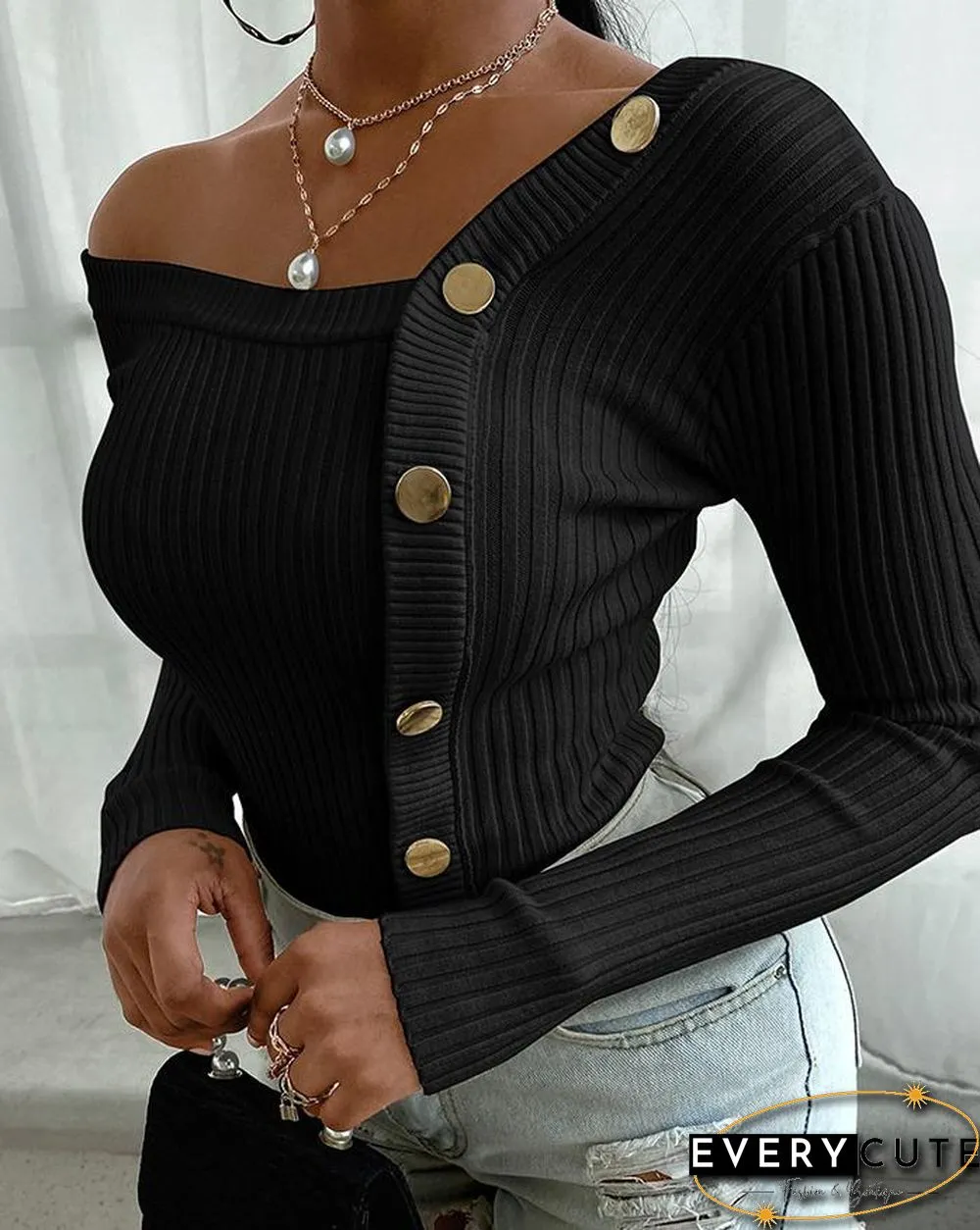 Button Design Knit Sweater