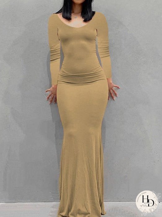 Stylish Long Sleeve Fitted Dress for Casual Wear