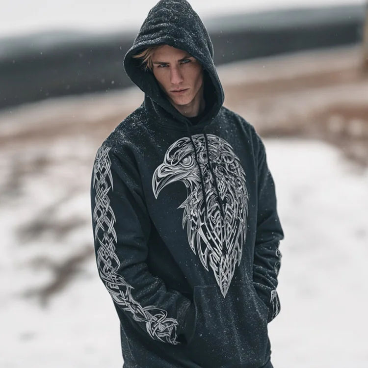 Men's Retro Celtic Raven Hooded Sweatshirt
