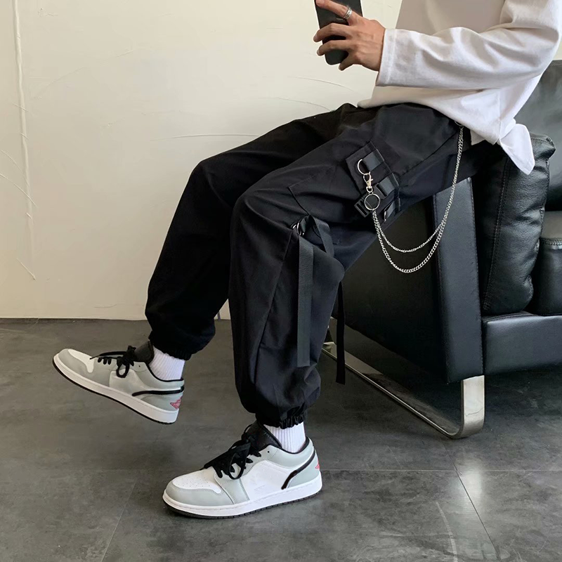 Techwear Men's Side Pockets Cargo Harem Ribbons Hip Hop Cargo Pants