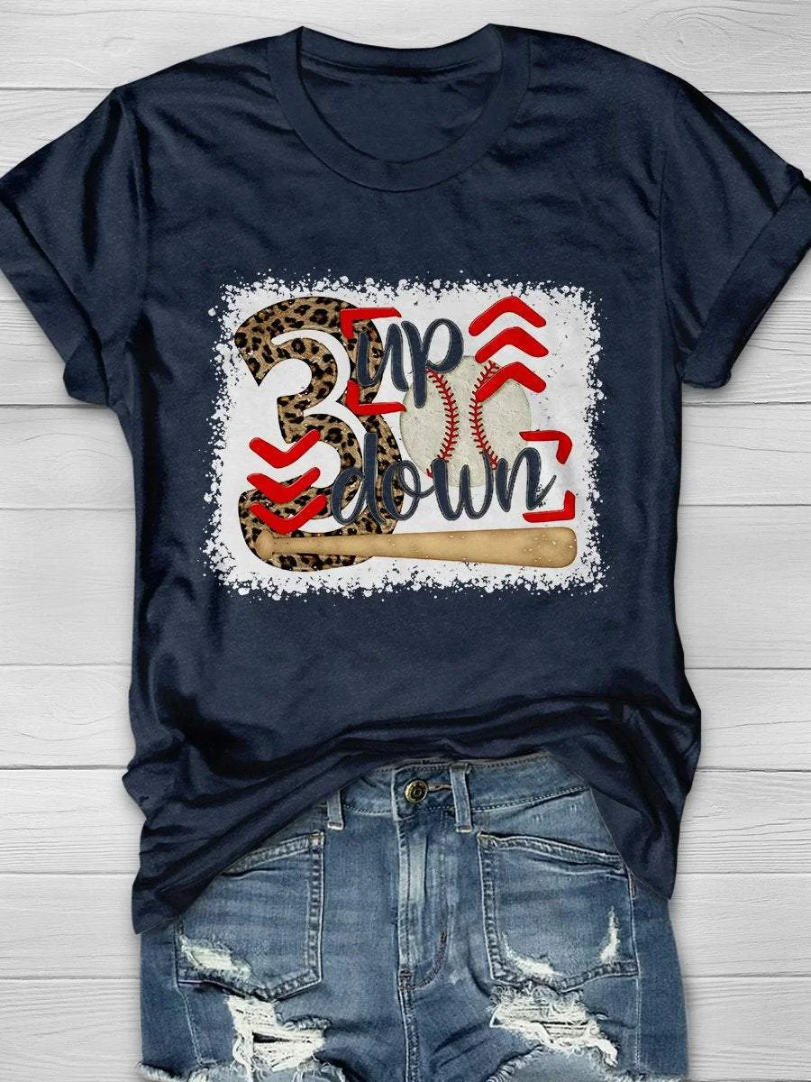 Leopard Baseball  3 Up 3 Down Print Short Sleeve T-shirt