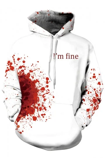 Plus Size Long Sleeve Blood Splatter Print Loose Halloween Hoodie White-elleschic